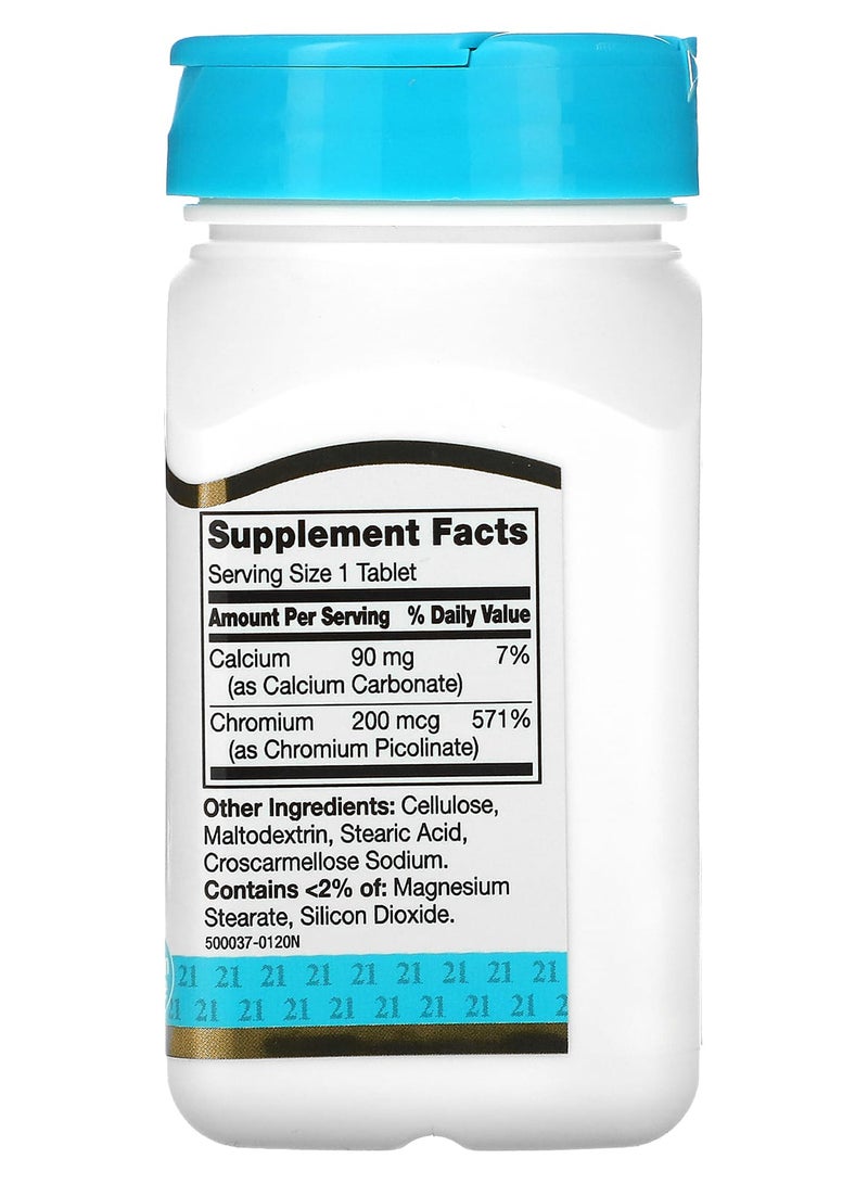 21st Century Chromium Picolinate 200 Mcg, 100 Tablets - Image 2